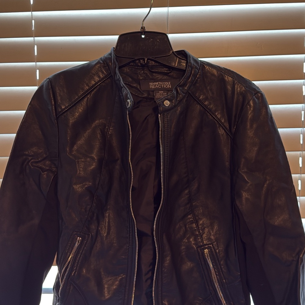 Kenneth Cole Reaction Black Leather Bomber Jacket